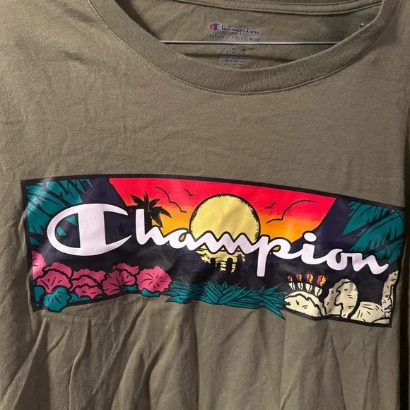 Champion Olive Graphic Tee with Vibrant Design - Picture 3 of 5